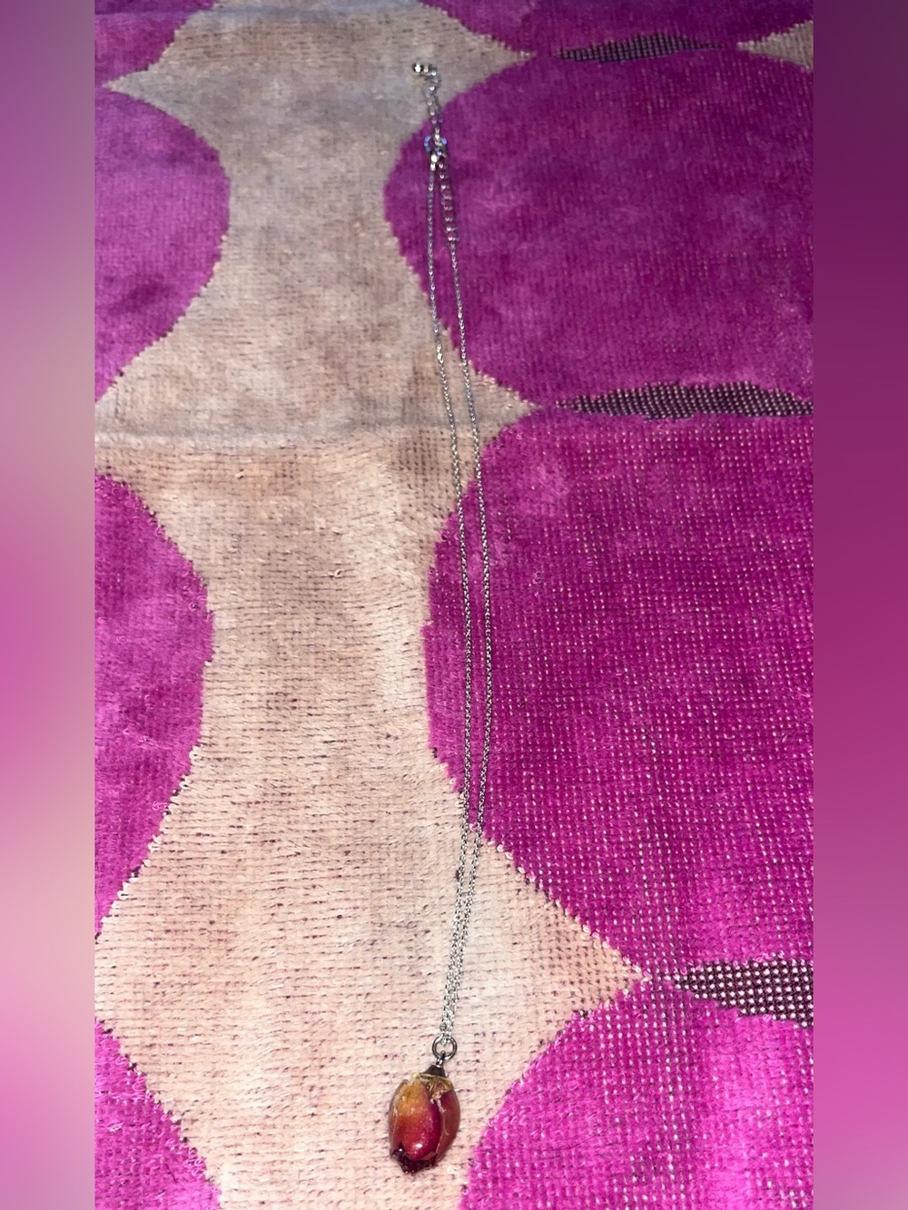 REAL Preserved Rosebud Pendant Necklace with Silver Chain - Picture 5 of 11